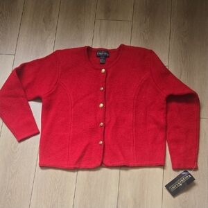 NWT Herman Geist Red Boiled Wool Cardigan Sz L